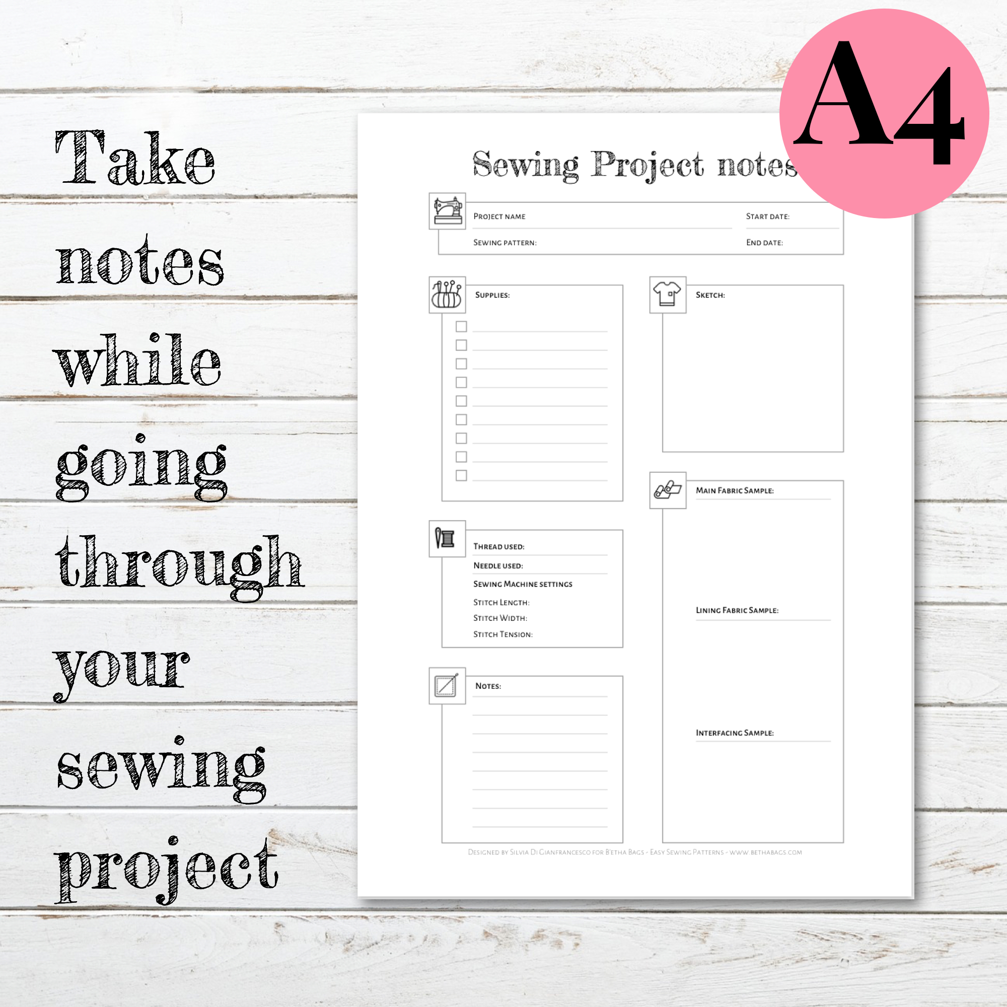 Printable Craft Journal PDF: 4 pages (A4 - US Letter - A5)
